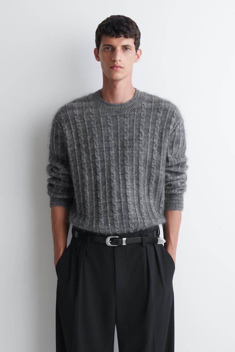 Cable-Knit Merino-Mohair Sweater, Main, color, GRAY MÉLANGE
