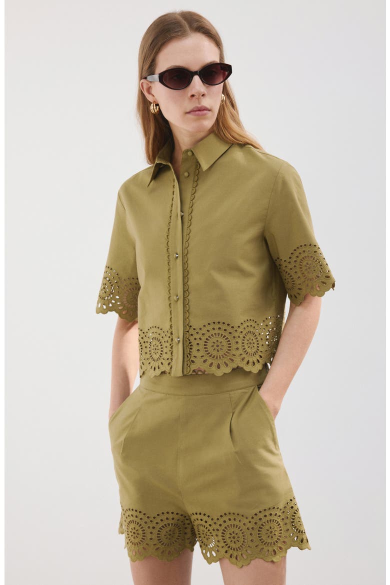 Eyelet Embroidery High Waist Shorts, Alternate, color, GREEN