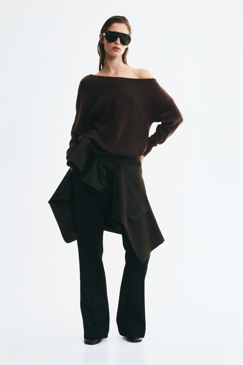 Fine-Knit One-Shoulder Sweater, Alternate, color, Dark brown