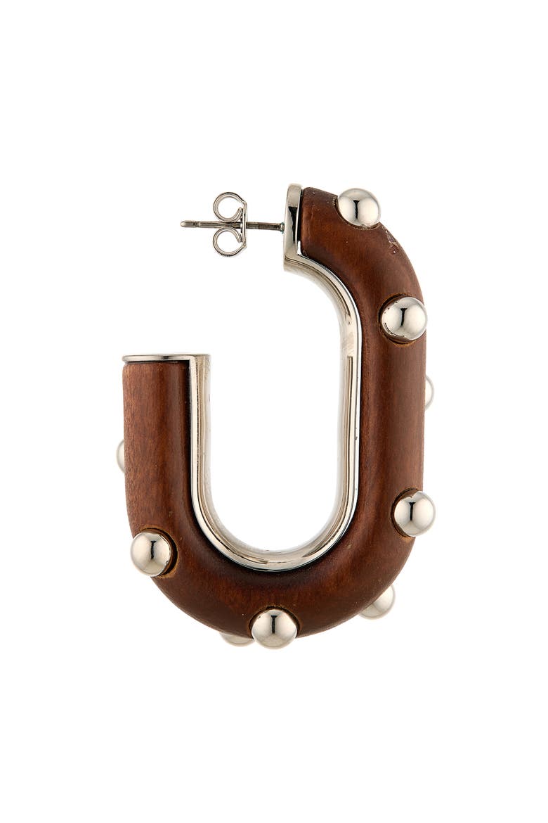 Large Link Earrings, Alternate, color, WOOD / SILVER