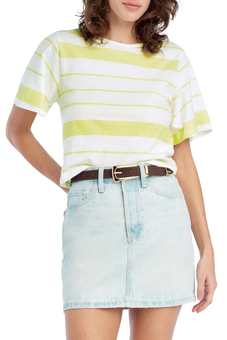 The Joanne Stripe Cotton & Linen T-Shirt, Main, color, GREEN TEA STRIPE