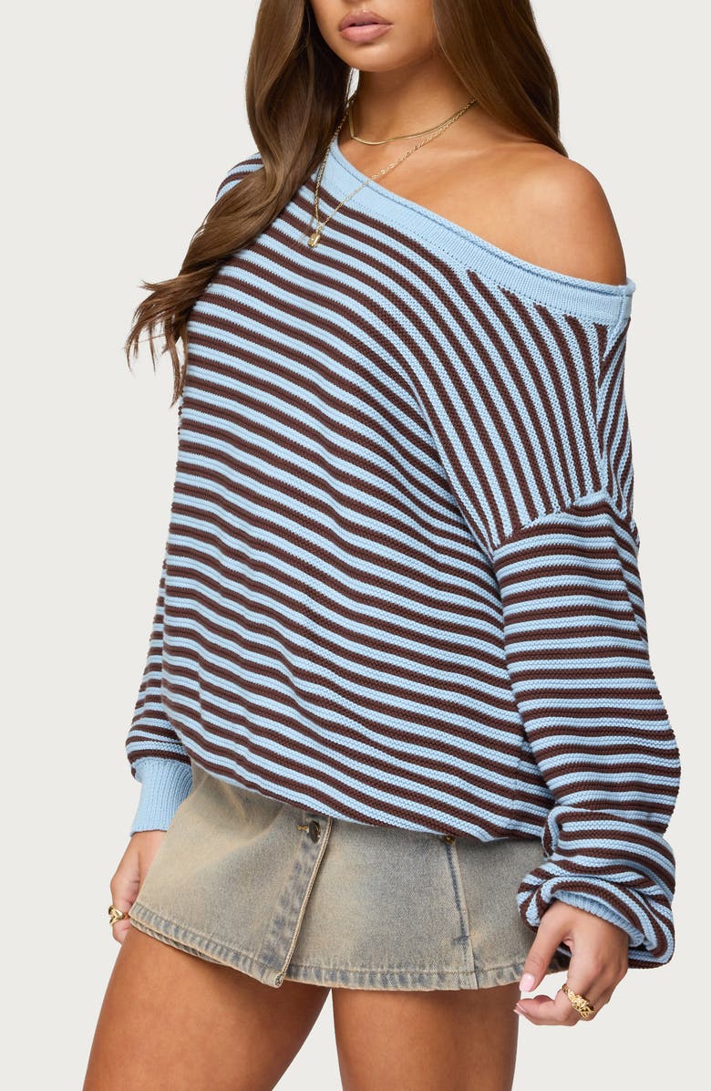 EDIKTED Averi Stripe Textured Cotton Sweater, Alternate, color, Light-Blue