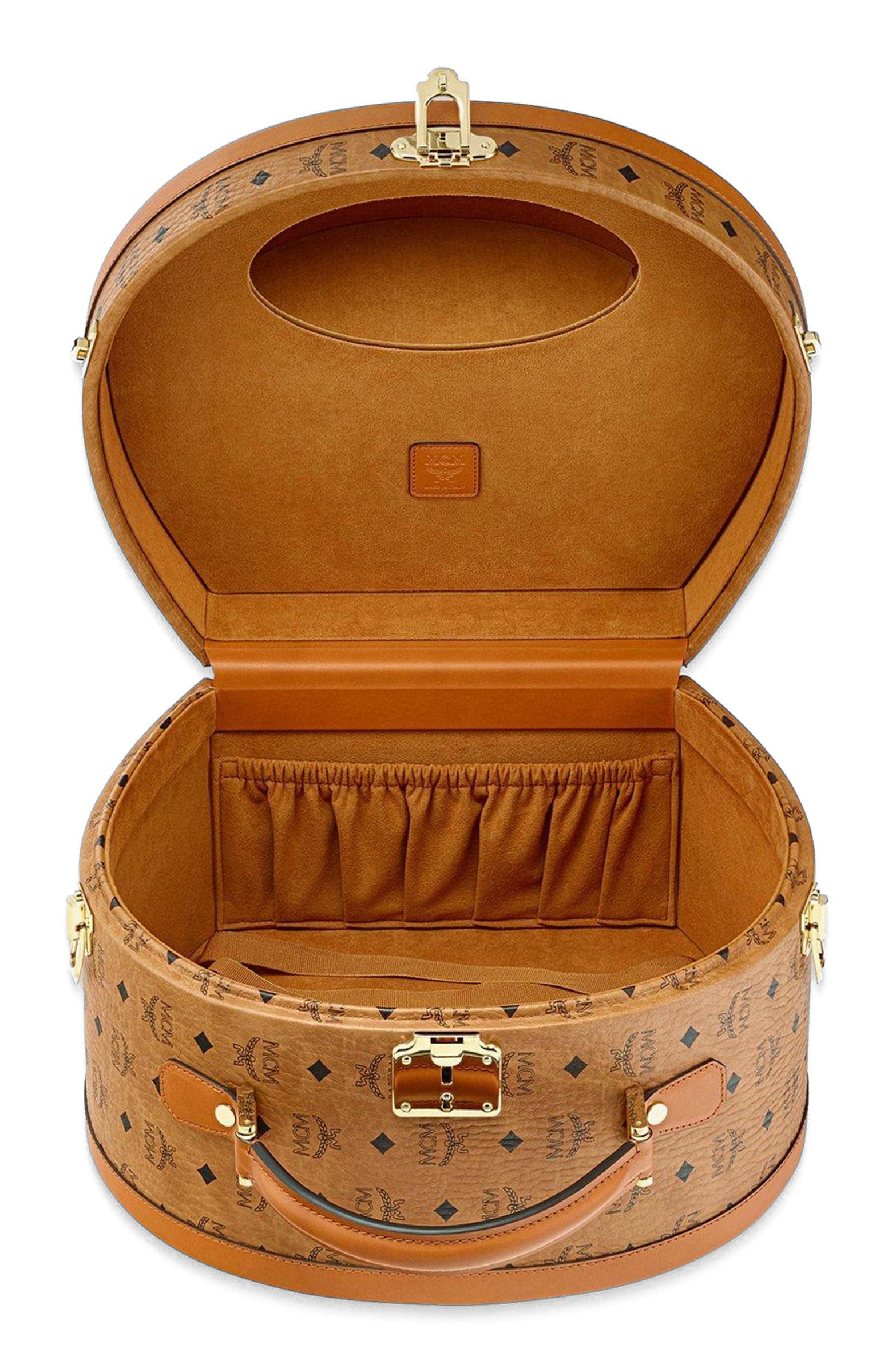 MCM Hat Box in Visetos, Alternate, color, Cognac