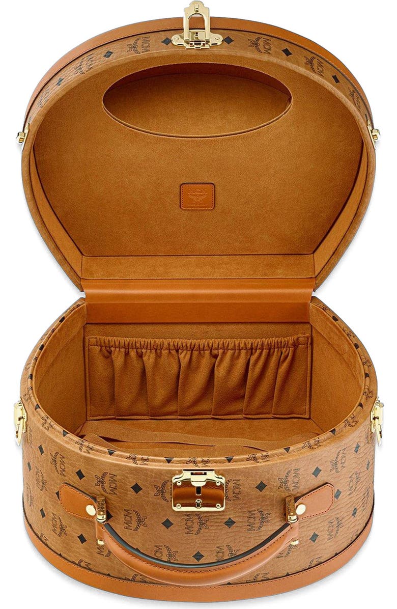 MCM Hat Box in Visetos, Alternate, color, Cognac