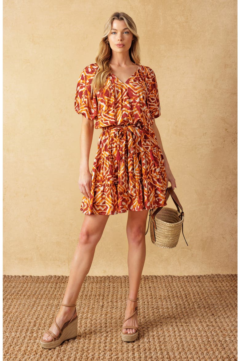 Printed Tiered Dress, Alternate, color, IVORY RUST