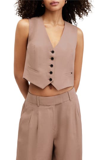 Allsaints Deri Lyn Linen Blend Waistcoat In Doe Brown