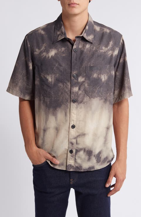 Eratino Tie Dye Short Sleeve Nylon Button-Up Shirt