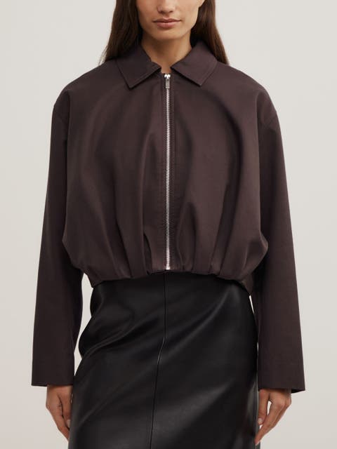 Gathered Hem Bomber Jacket