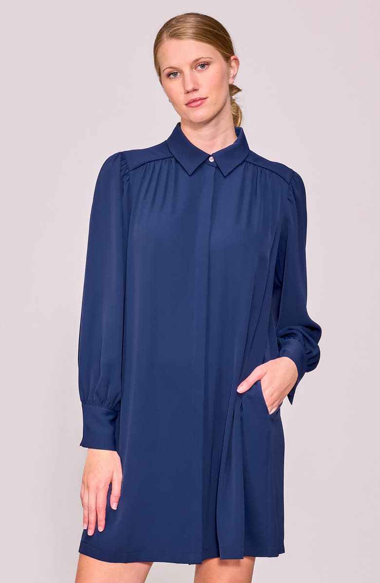 MELLODAY Long Sleeve Crepe Shirtdress, Alternate, color, Midnight Navy