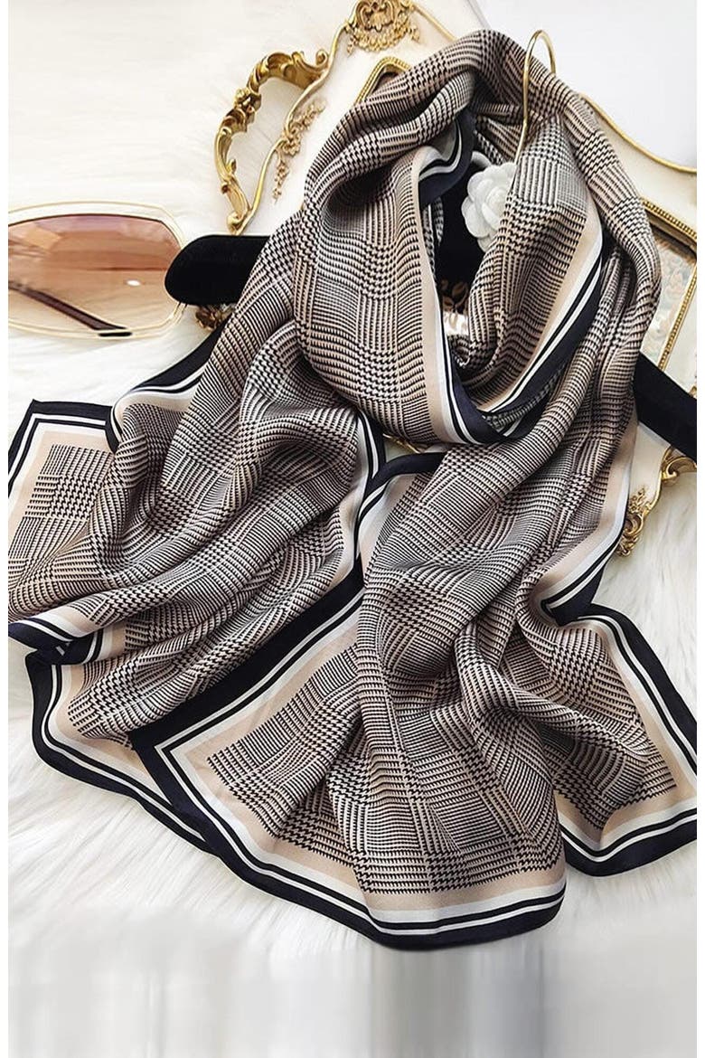 Mulberry Silk Printed Long Rectangle Shawl Scarf, Alternate, color, Black