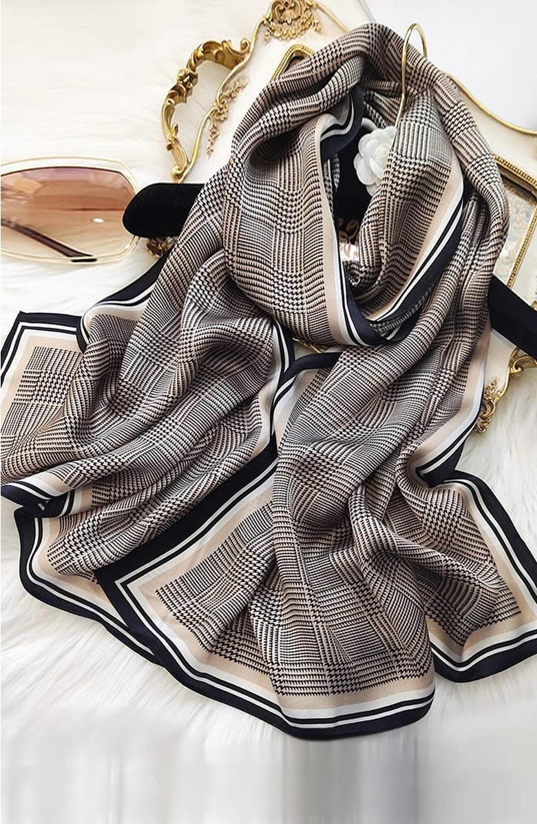 SILKSILKY Mulberry Silk Printed Long Rectangle Shawl Scarf, Alternate, color, Black