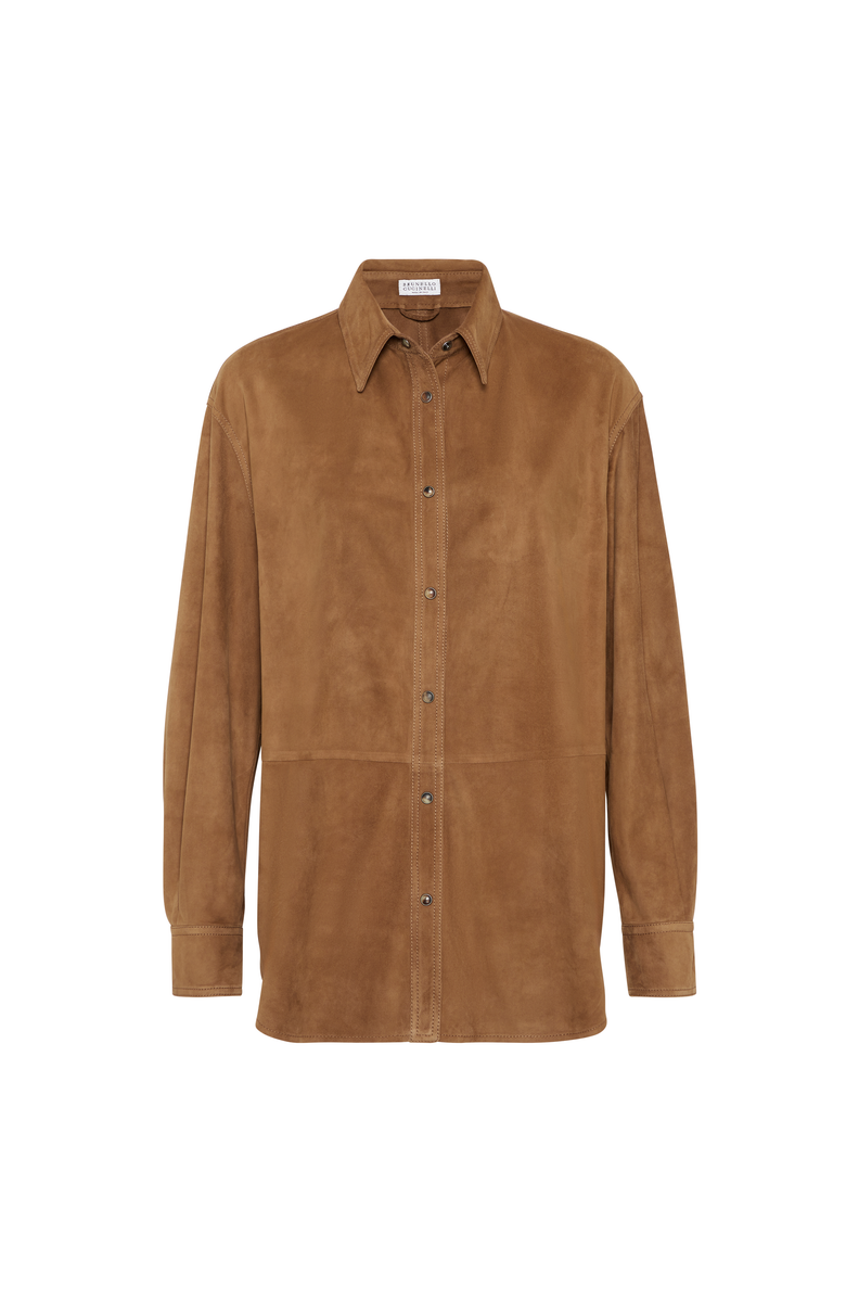 Brunello Cucinelli Suede shirt with monili, Main, color, Light Brown