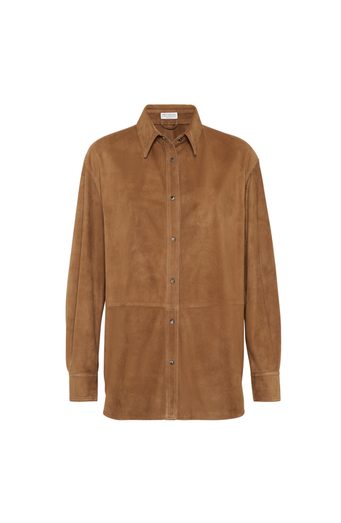 Suede shirt with monili