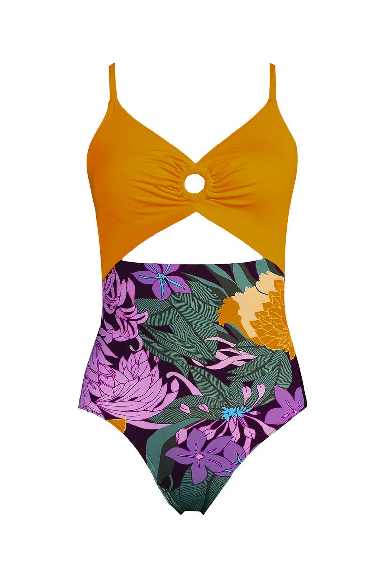 O-Ring Monokini One Piece Swimsuit, Alternate, color, Dark Wine Floral Bloom/Mango