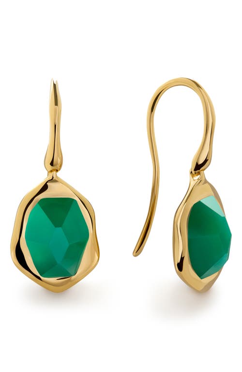Monica Vinader Gold Odyssey Gemstone Wire Earrings Green Onyx In Gold