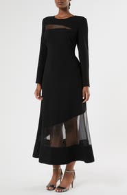 Marina Rinaldi Giunto Mixed Media Long Sleeve Dress