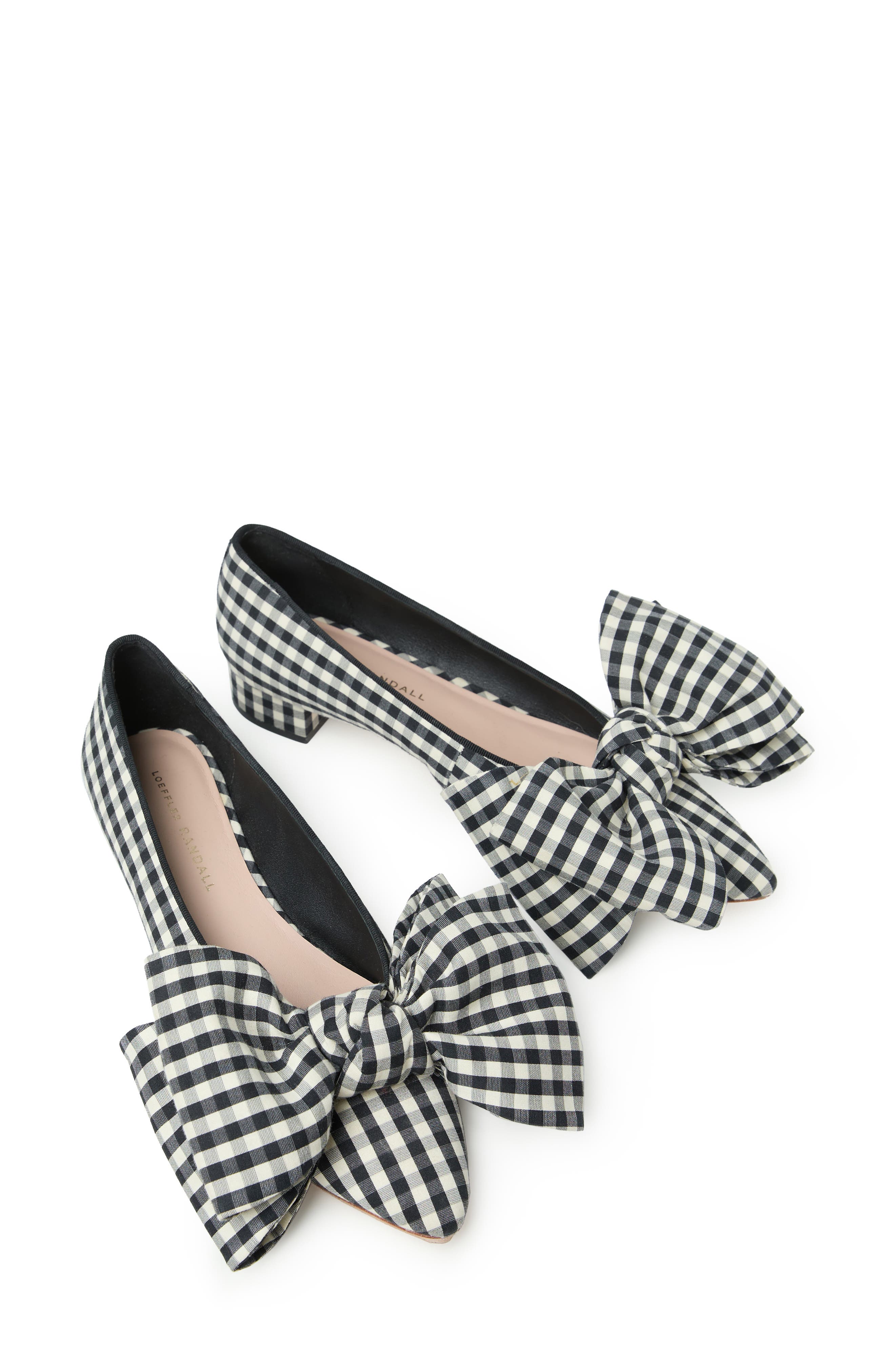 Loeffler Randall Noa Bow Flat, Alternate, color, Black/ White Gingham