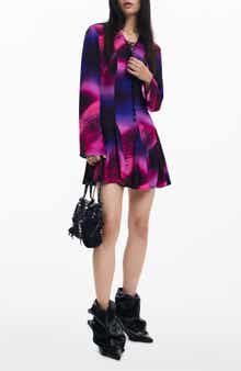 Desigual Print Lace Up Long Sleeve Minidress