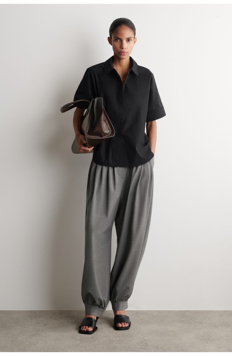 COS Oversized Short-sleeved Cotton Shirt, Alternate, color, Black