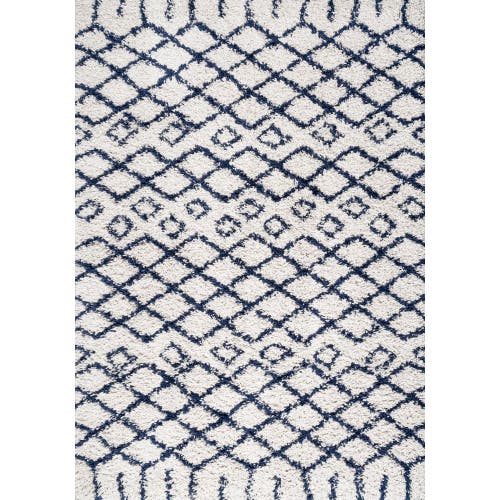 Jonathan Y Algaida Moroccan Diamond Shag Area Rug In Beige/navy