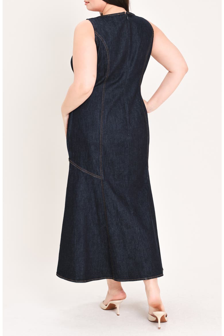 Square Neck Button Front Midi Dress, Alternate, color, DARK INDIGO