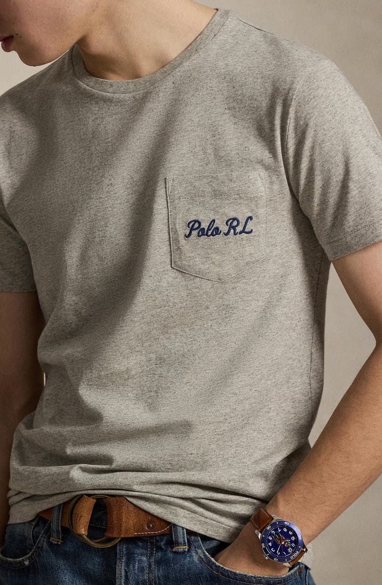 Polo Ralph Lauren Classic Fit Polo Bear Pocket Graphic T-Shirt, Alternate, color, Loft Heather/ Heritage Bear