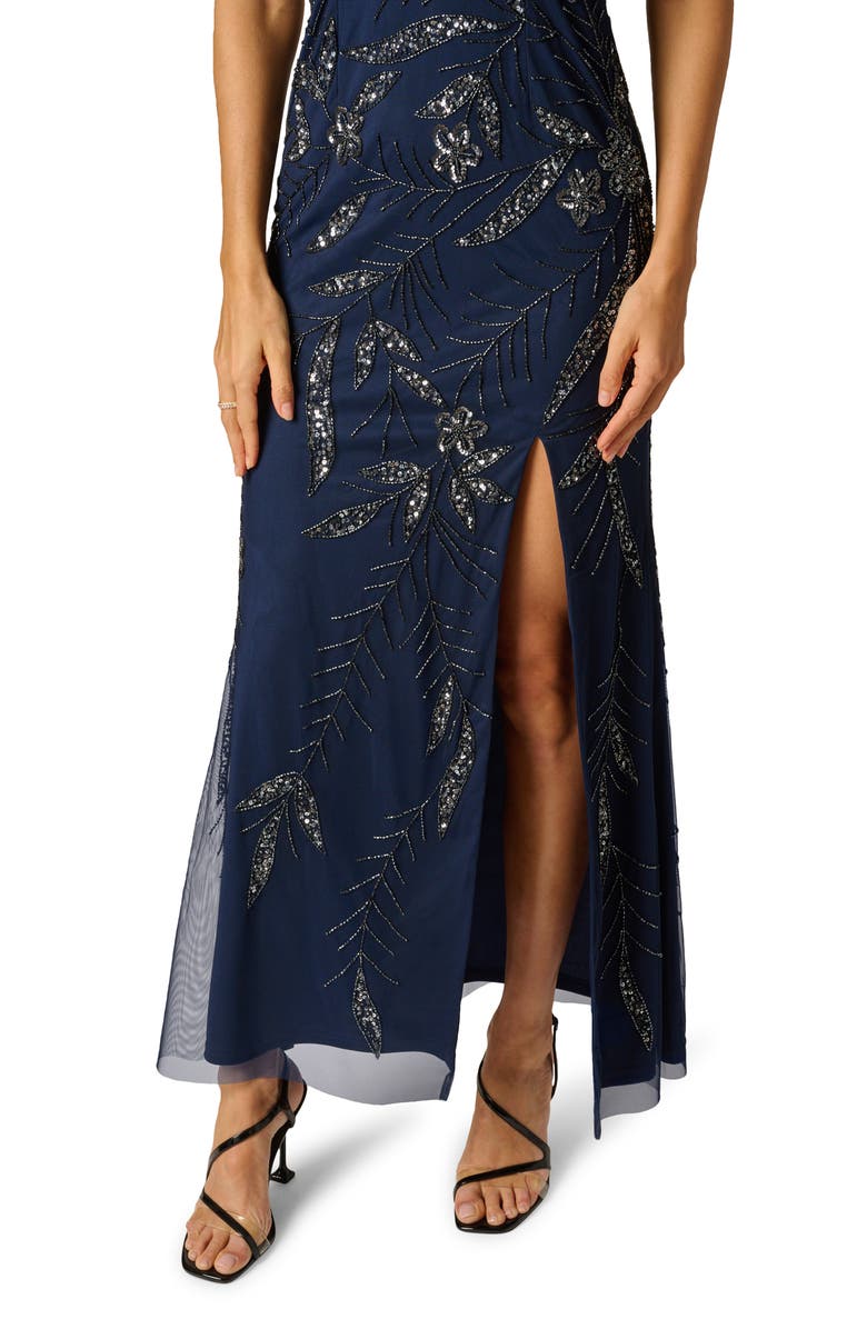 Adrianna Papell 3D Beaded & Sequin One-Shoulder Gown, Alternate, color, 