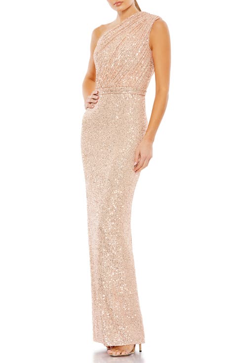 Women’s One Shoulder Ruched Sequin Evening Gown