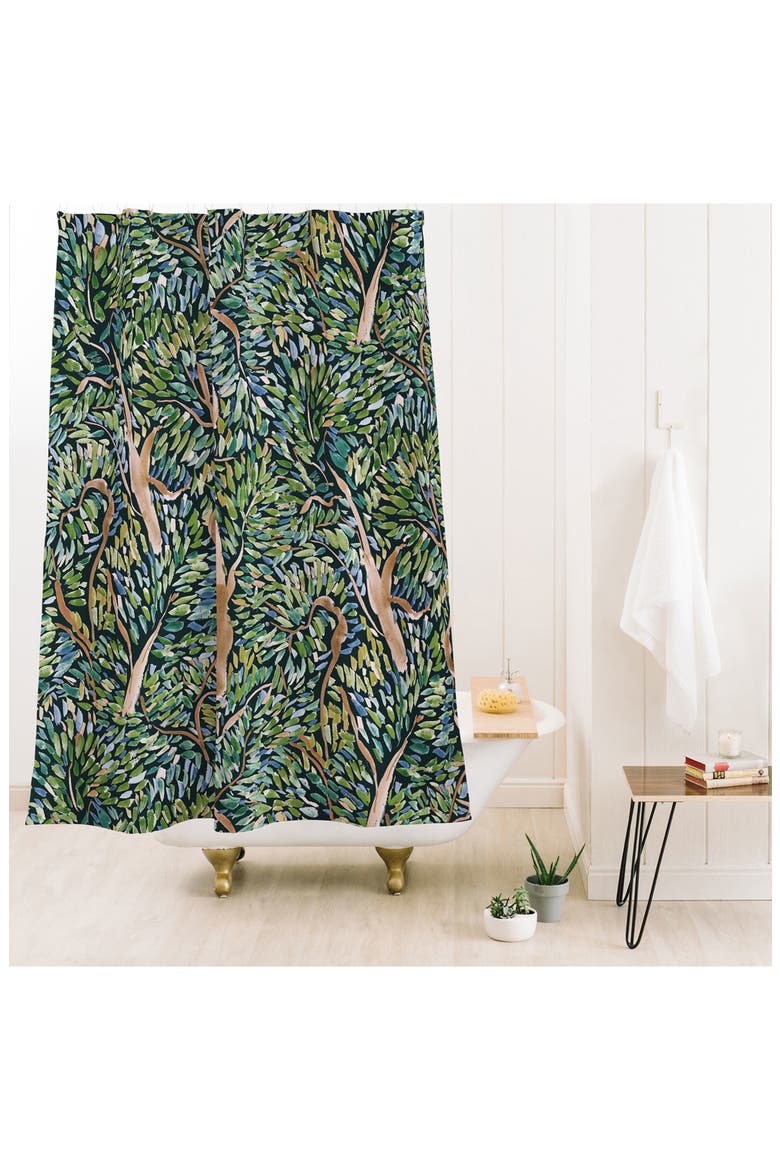 Fauvist Trees Shower Curtain, Alternate, color, GREEN