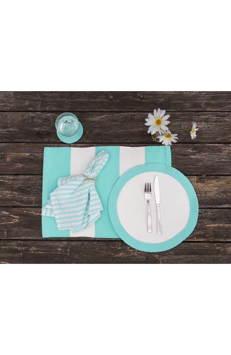 C&F Home Rim Braided Round Placemats Sets of 6 Collection, Alternate, color, Blue