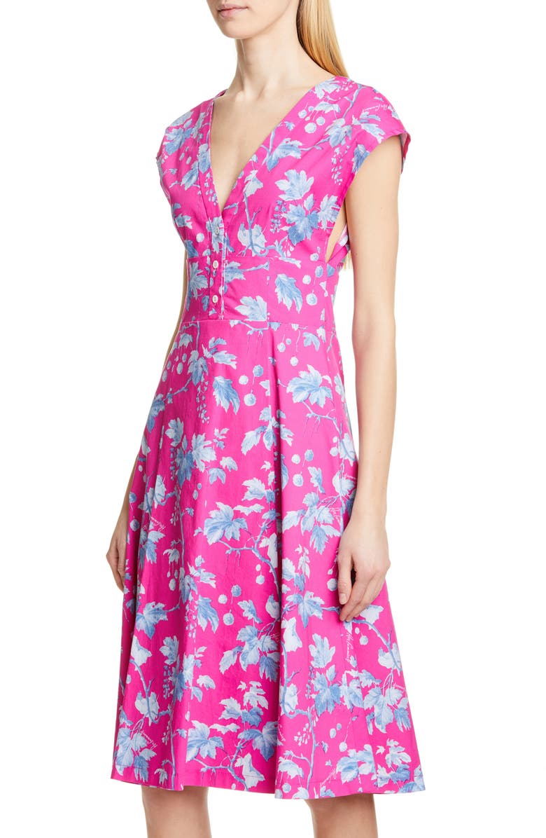 Carolina Herrera Leaf Print Stretch Cotton Dress, Alternate, color, 