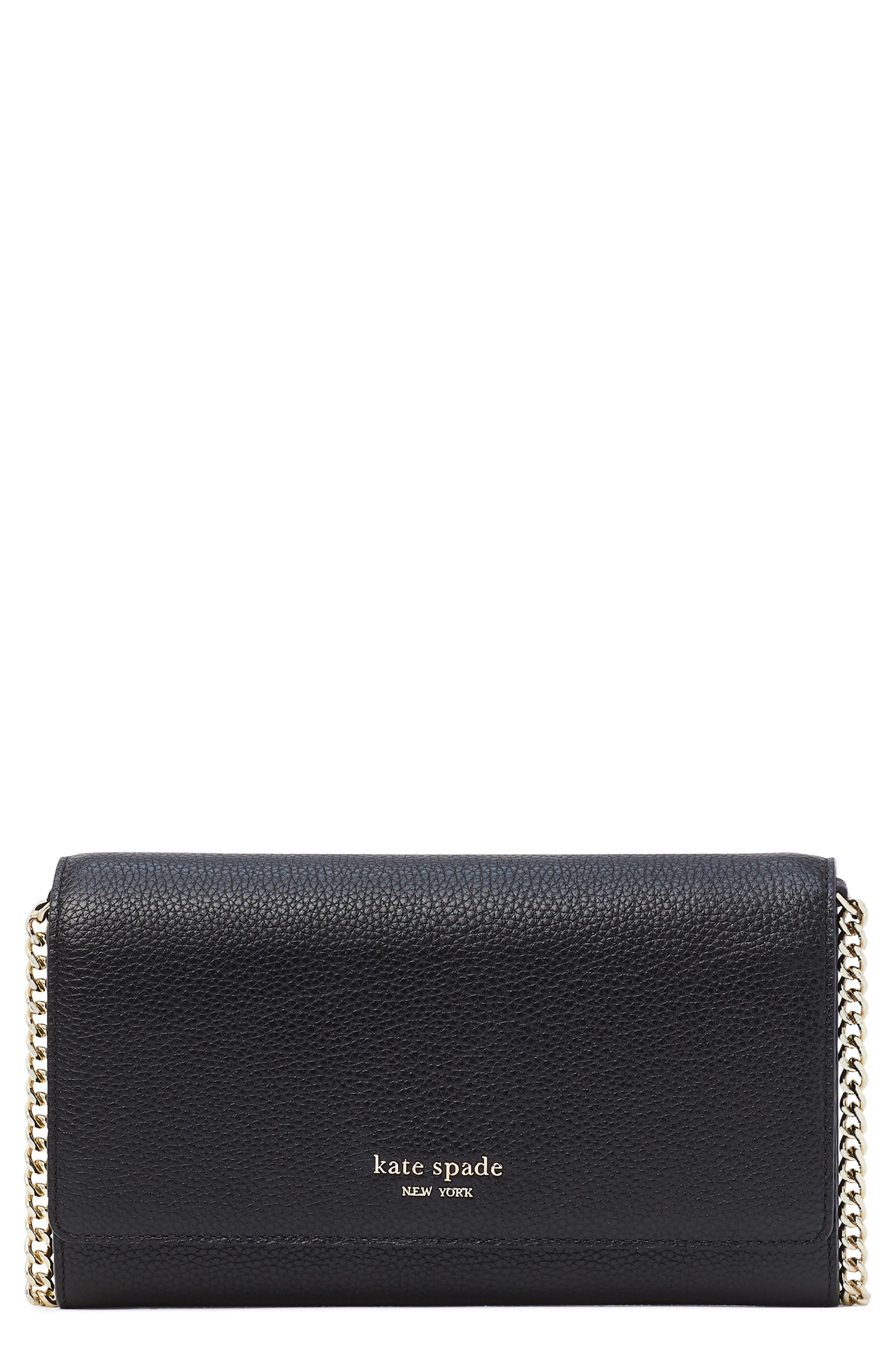 roulette leather wallet on a chain, Main, color, BLACK