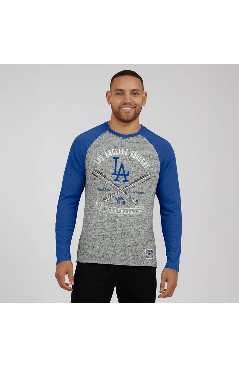Darius Rucker Collection by Fanatics Men's Darius Rucker Collection by Fanatics  Heather Gray Los Angeles Dodgers Raw Edge Raglan Long Sleeve Baseball T-Shirt, Alternate, color, 