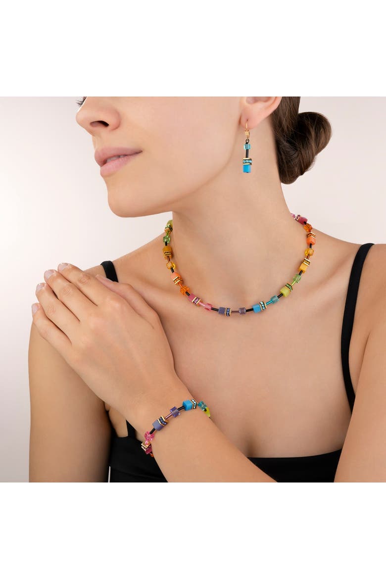 Geocube® Gold Earrings, Alternate, color, Rainbow