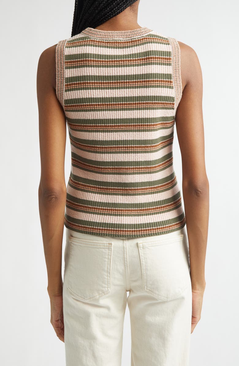 Veronica Beard Jerrell Stripe Stretch Cotton Rib Tank Top, Alternate, color, Pink Shell/ Stone Army