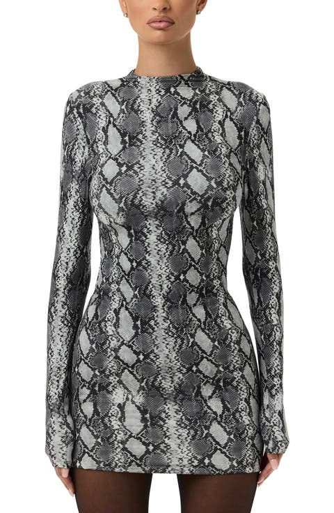 Print Long Sleeve Body-Con Minidress