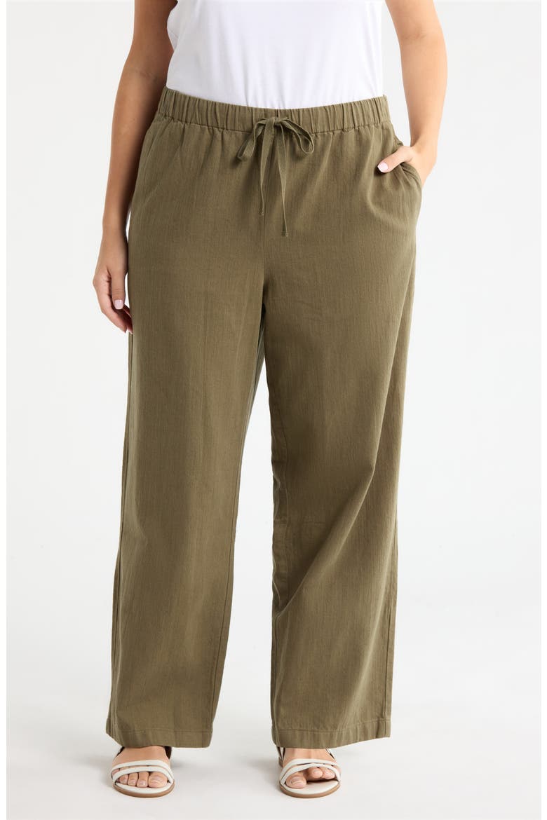 Organic Cotton & Organic Linen Straight Leg Drawstring Pants, Main, color, OLIVE