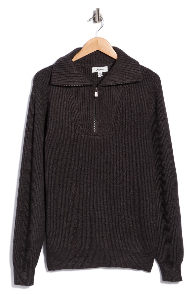 Quarter Zip Ribbed Sweater, Main, color, CARBON HEATHER