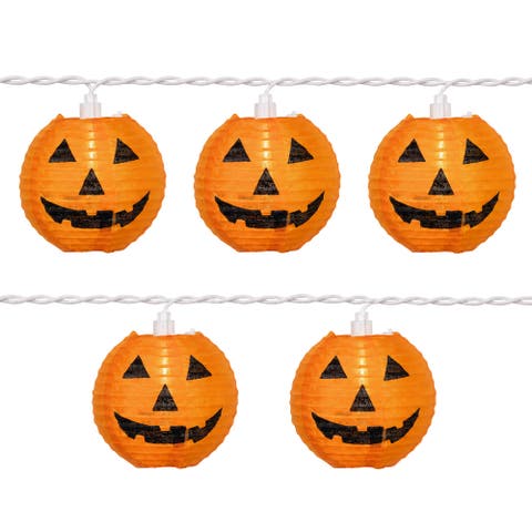 Jack-O-Lantern Paper Lantern Indoor Outdoor Halloween Light Set - 9' White Wire - 10ct
