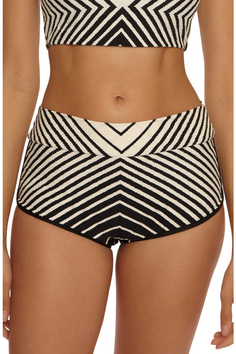 Net Textured Stripe Swim Shorts, Main, color, BLACK/ VANILLA