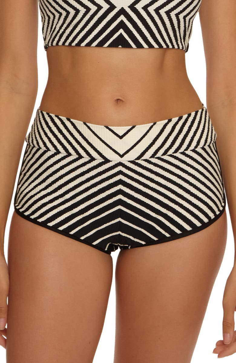 Trina Turk Net Textured Stripe Swim Shorts, Main, color, Black/ Vanilla