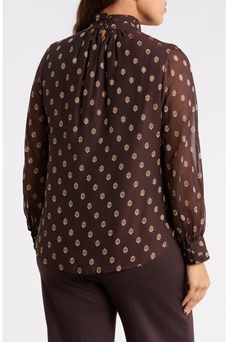 Shirred Collar Keyhole Front Long Sleeve Top, Alternate, color, DEEP MAHOGANY / GOLD