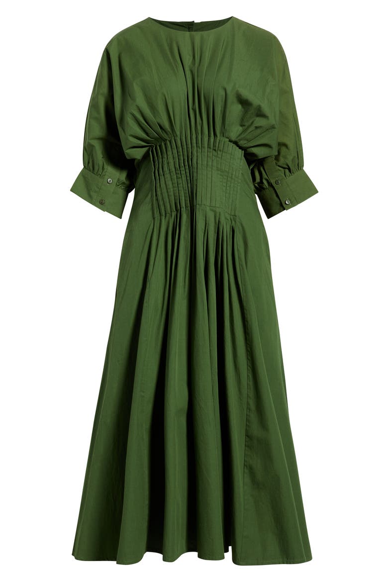 Pleat Detail Cotton Poplin Dress, Alternate, color, KELLY