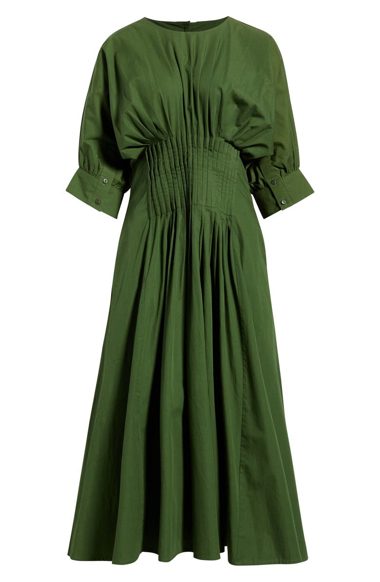 Vince Camuto Pleat Detail Cotton Poplin Dress, Alternate, color, Kelly