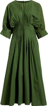 Vince Camuto Pleat Detail Cotton Poplin Dress