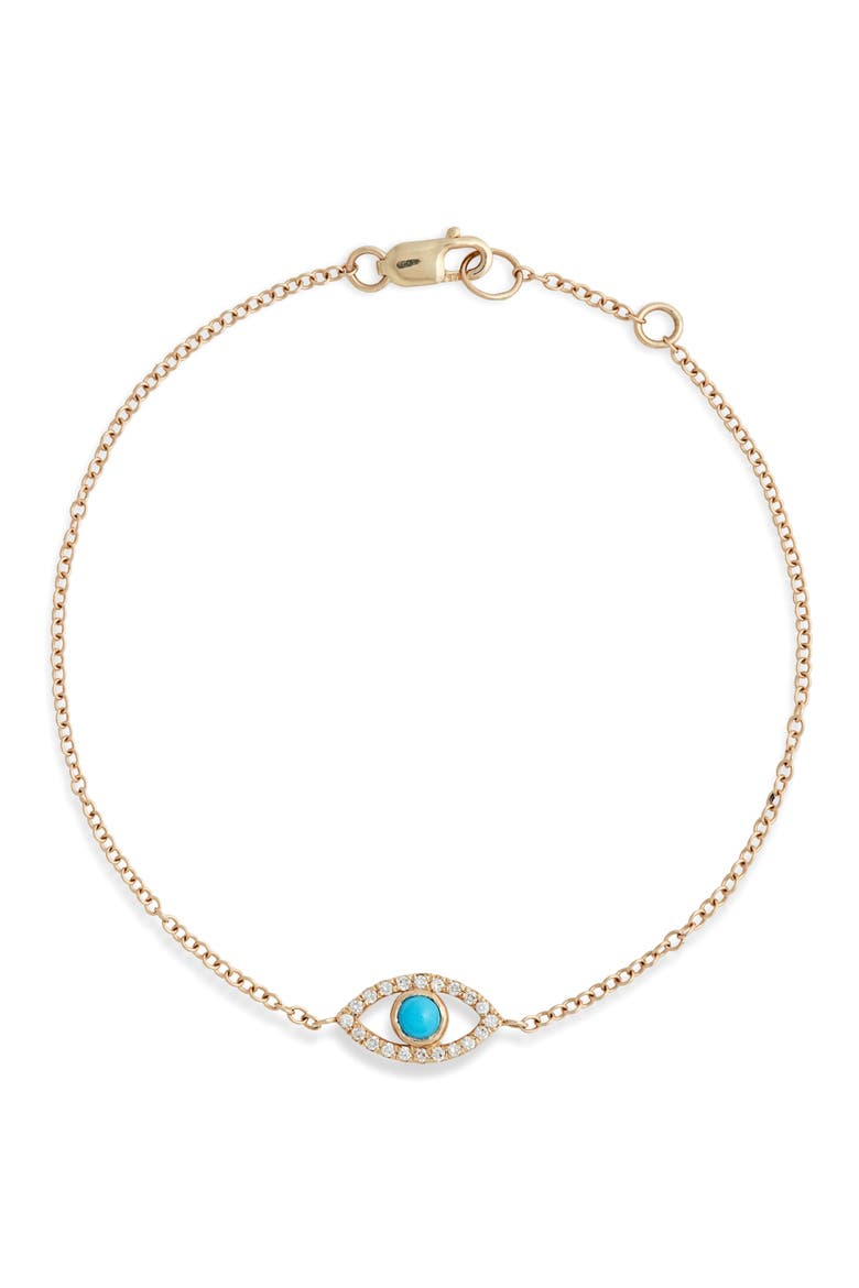 Evil Eye Turquoise & Pavé Diamond Bracelet, Main, color, GOLD