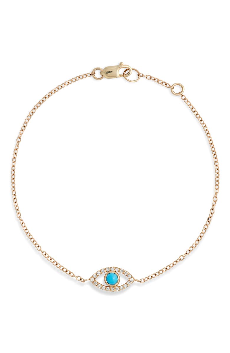 Anzie Evil Eye Turquoise & Pavé Diamond Bracelet, Main, color, Gold