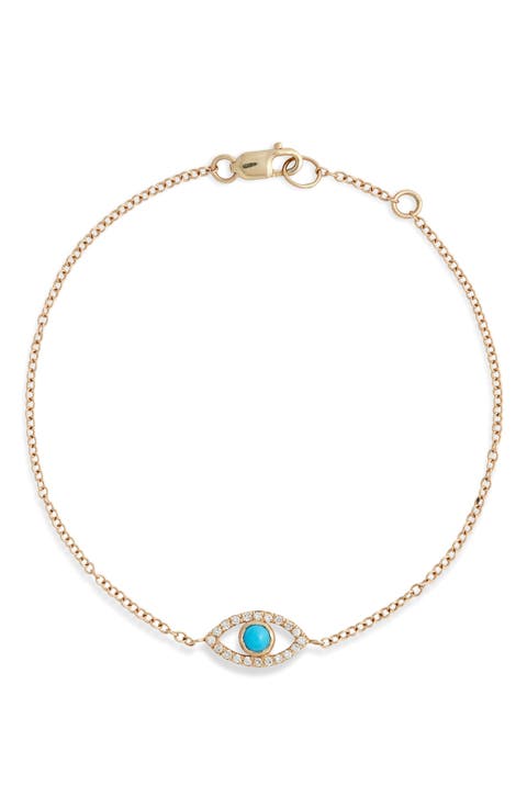 Evil Eye Turquoise & Pavé Diamond Bracelet