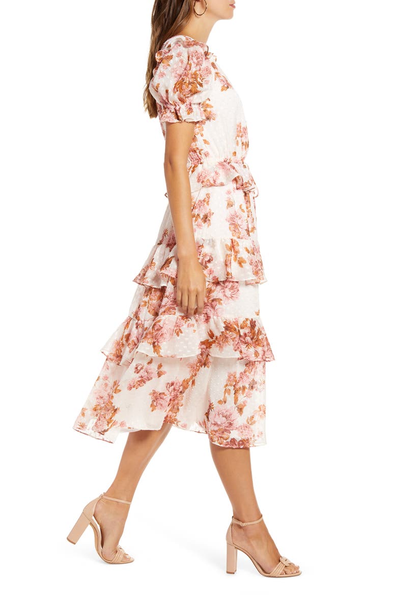 Ruffle Floral Dress, Alternate, color, PINK PARCHMENT FLORAL DOT