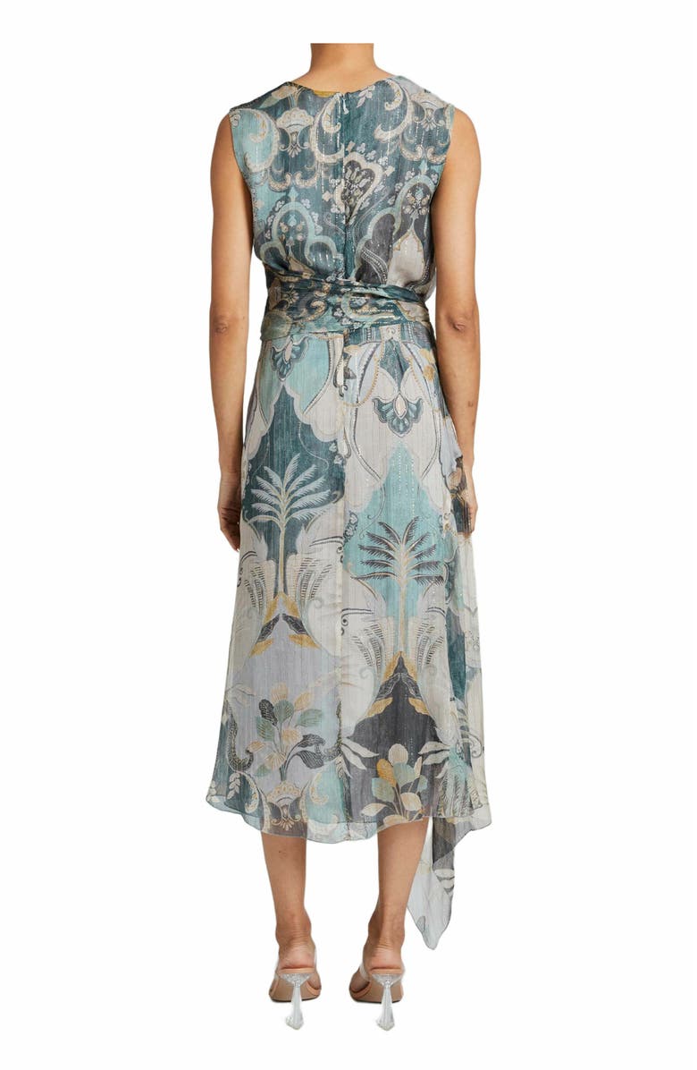 Santorelli Velia Faux Wrap Dress in Printed Silk Crinkle Chiffon, Alternate, color, Indigo Multi